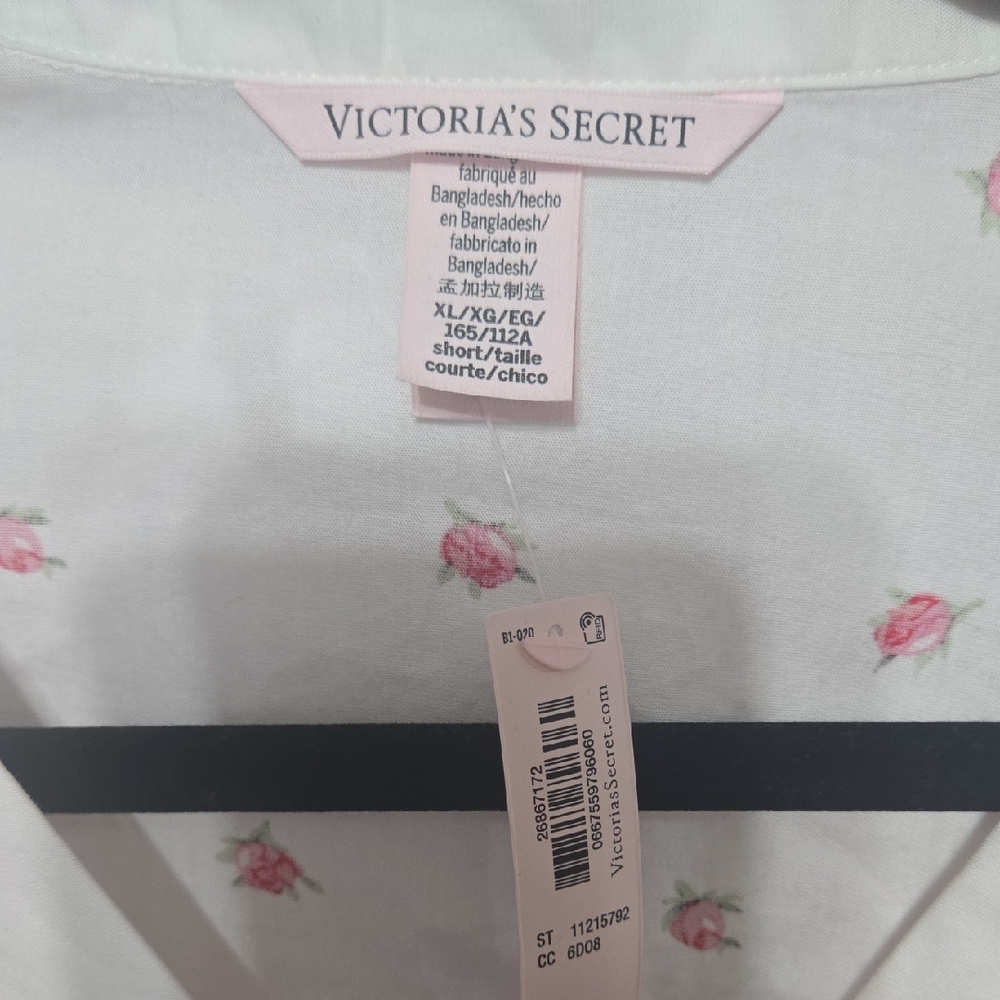 Victoria's Secret White Pajama Set with Pink Trim and Floral Print - Picture 2 of 7